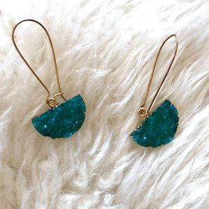 3/$12 Half-moon teal druzy resin earrings